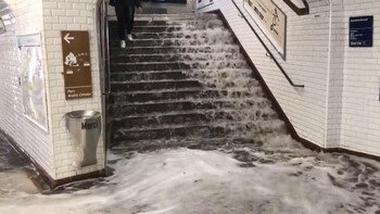 Metro in Paris flooded with heavy rain
